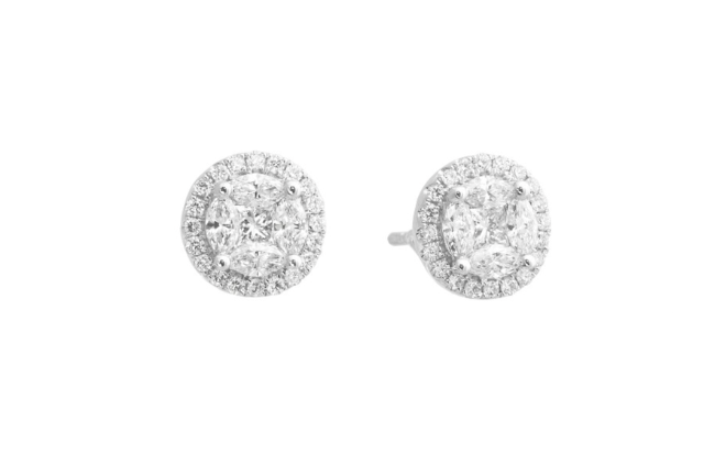 Diamond halo stud earrings from Deutsch Fine Jewelry.