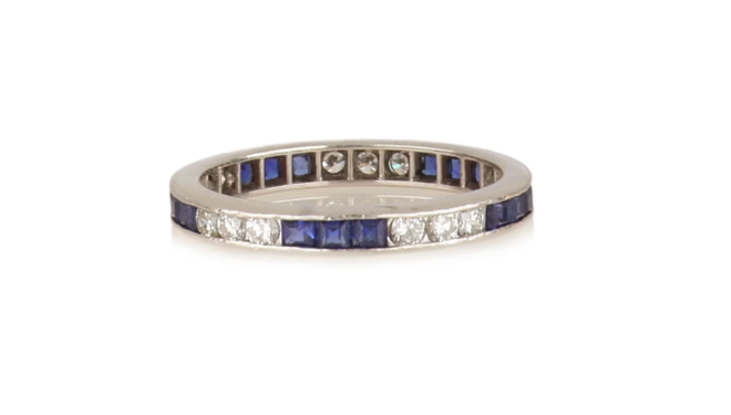 An art deco diamond and sapphire ring from Tenenbaum Jeweler.