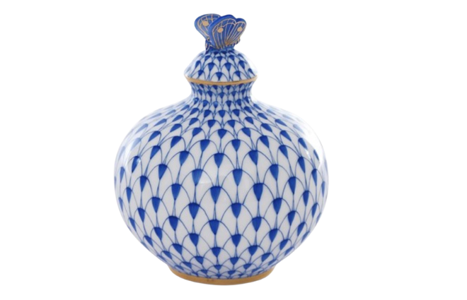 A blue Herend perfume bottle from Bering's to add to bedroom registry finds. 
