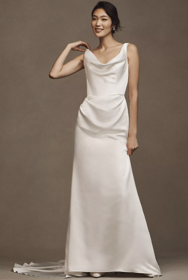 A draped u-neck wedding gown by Anthropologie. 
