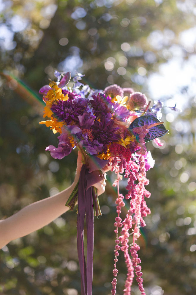 Jewel toned bridal bouquet for Taylor Swift and Travis Kelce wedding.