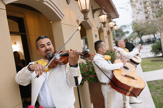 A mariachi band plays at cocktail hour. 