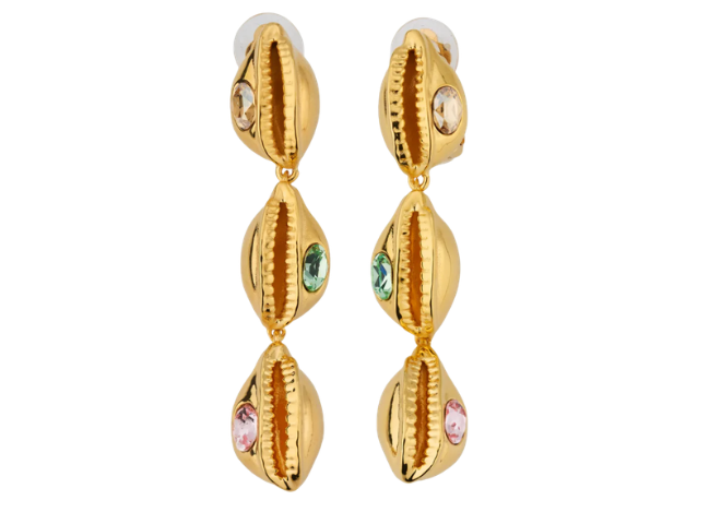 Shell shaped drop earring with jewels by Oscar de la Renta. 