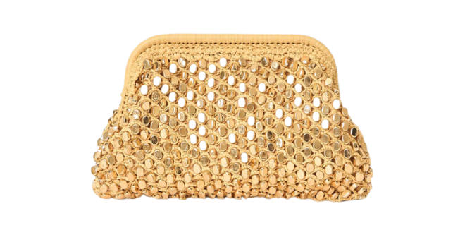 A studded clutch bag. 