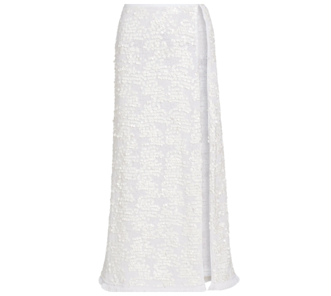 A sequin embellished cover up skirt by Ramy Brook for bridal swim looks. 