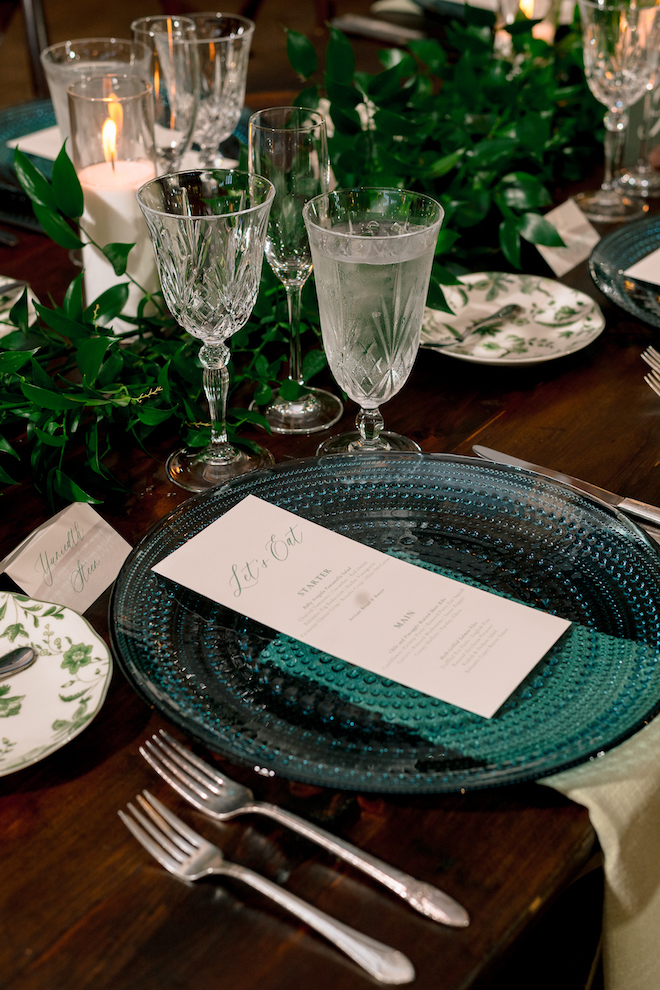 Close up of the reception dinner menu.