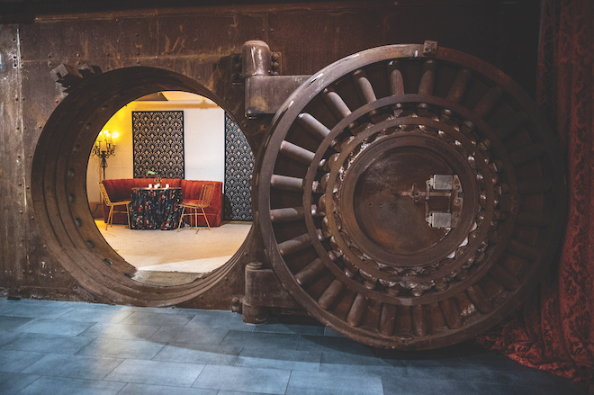 Vintage bank vault into event venue for unique Houston wedding venues.