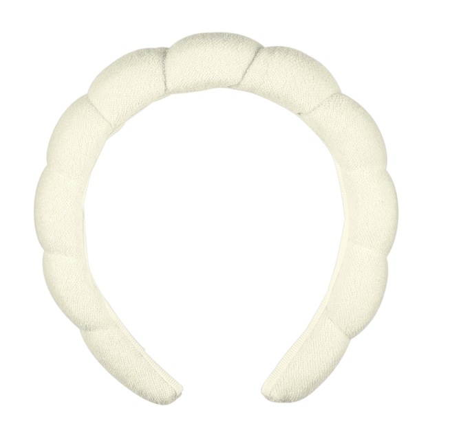 White bubble makeup headband.