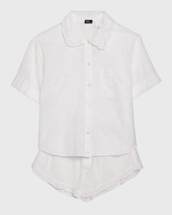 White collared and button down pajama set 