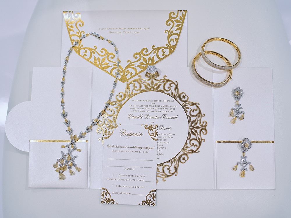 gold and white invitations 