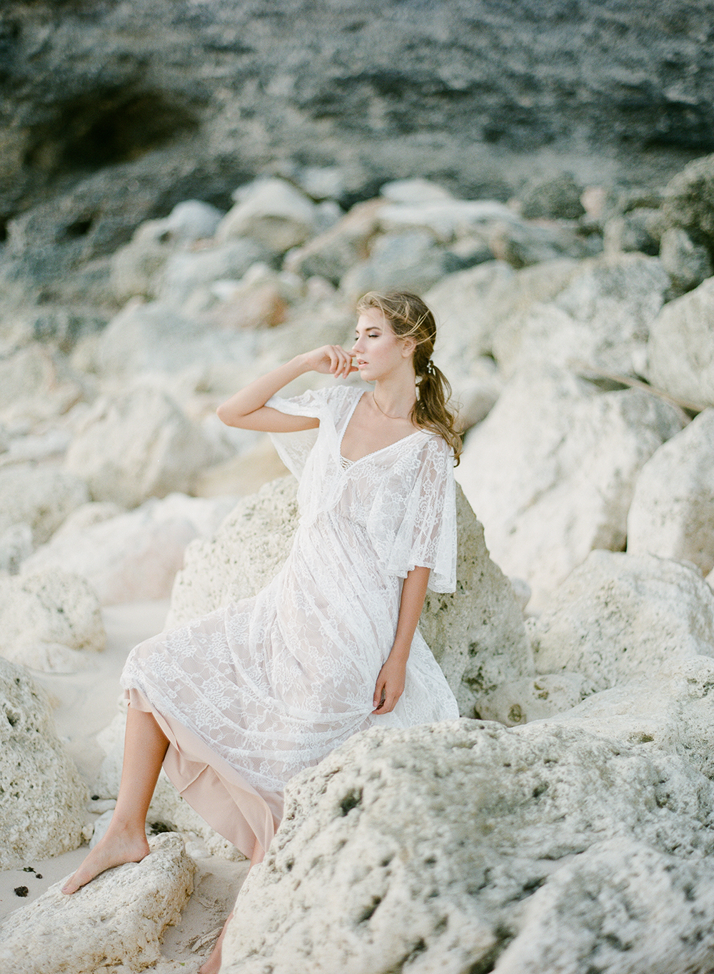 white beach wedding dress