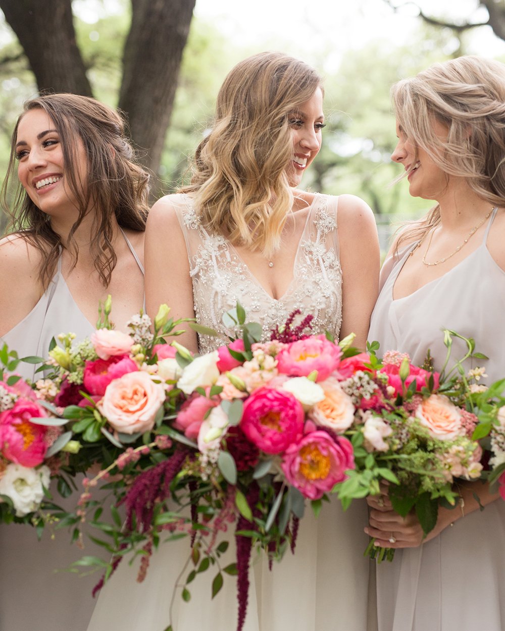 Neutrals, Pink, Coral, Burgundy bouquets - bridesmaids