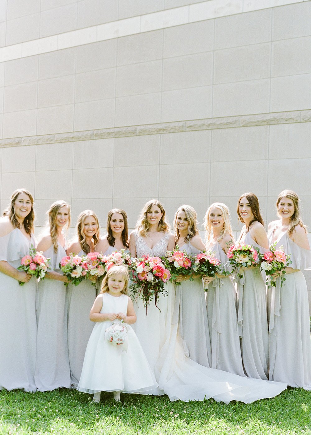 wedding party - bridesmaids dresses - gray - bride