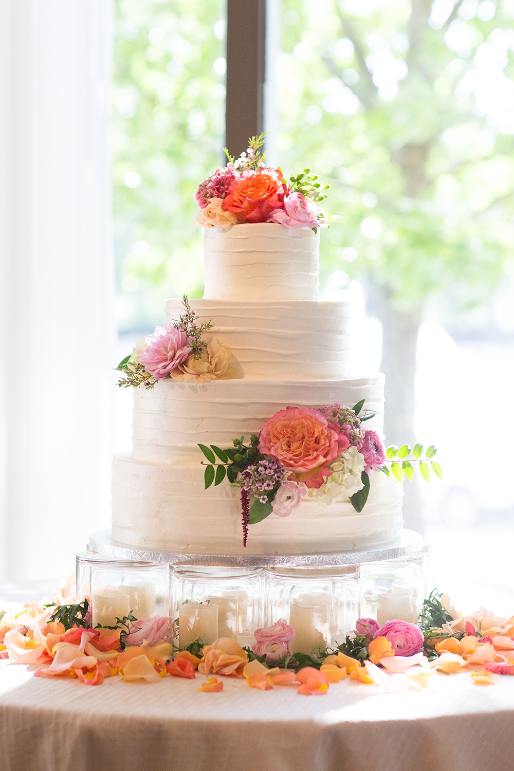 Neutrals, Pink, Coral, Burgundy wedding cake