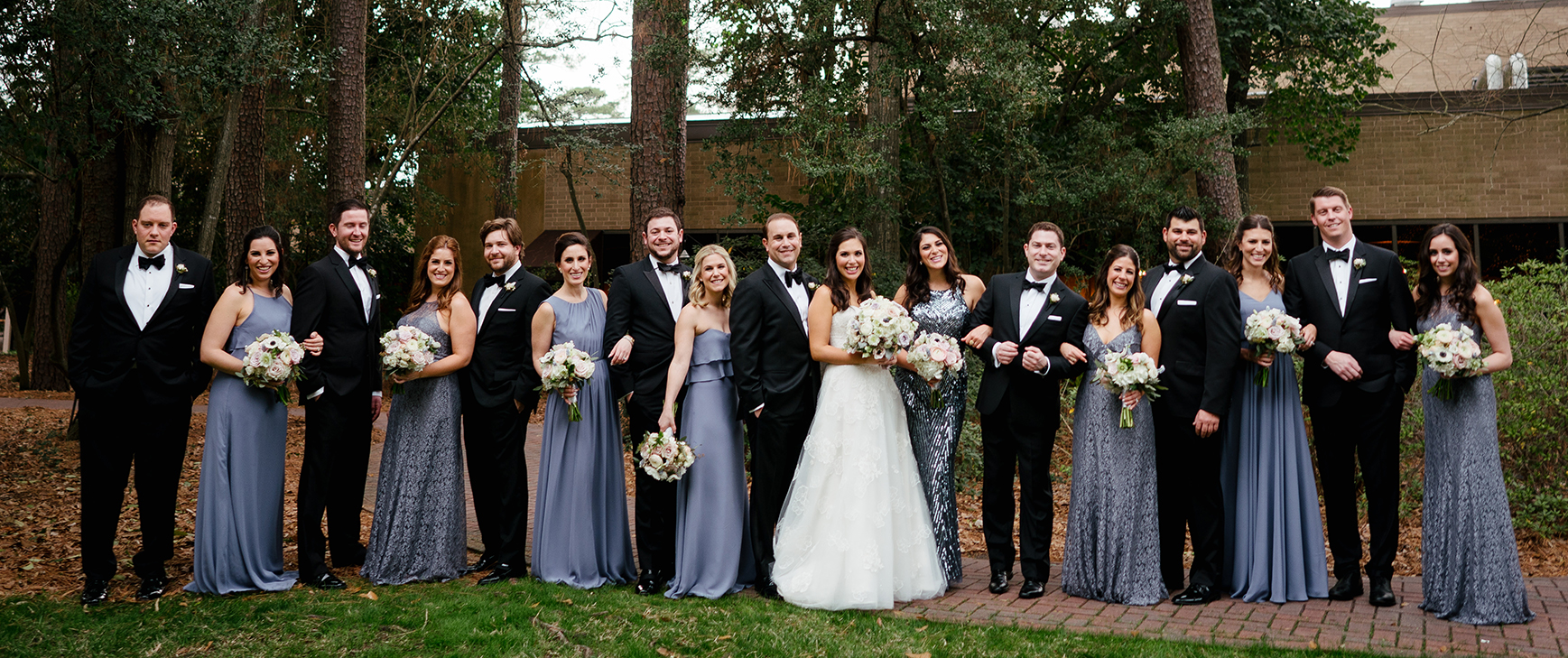houston wedding, bridal party, blue bridesmaids dresses, hotel wedding