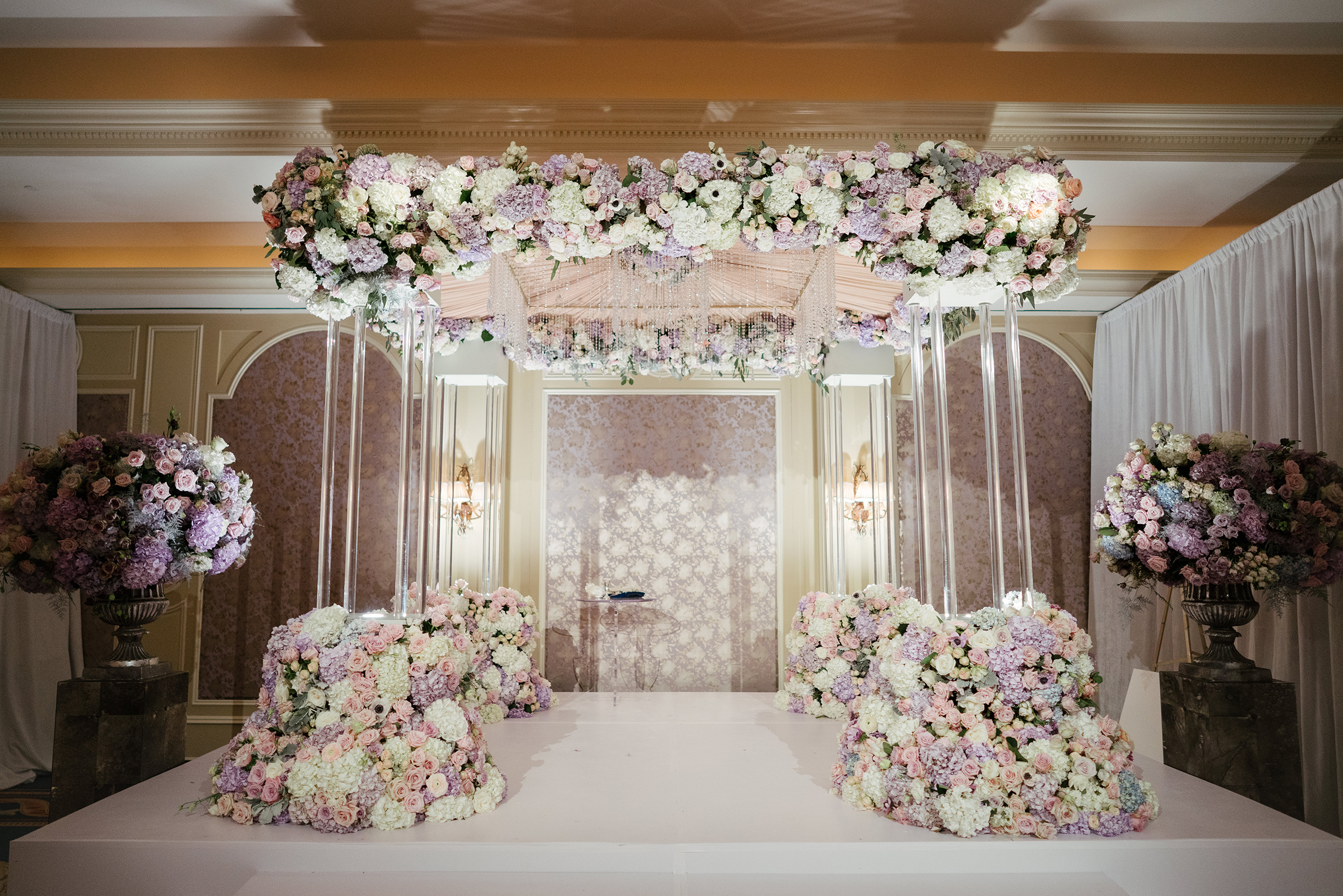 Floral Canopy, Purple, Pink, Hotel Wedding, Houstonian Hotel, Wedding Inspiration