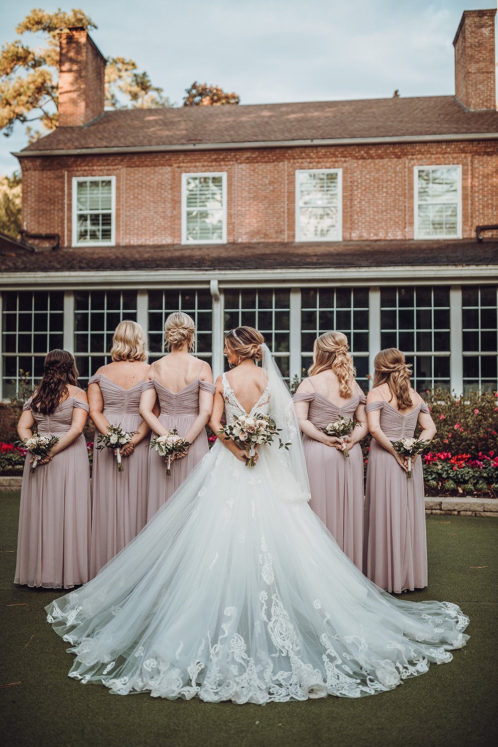 gorgeous lace wedding dress - mauve, blush bridesmaids dresses