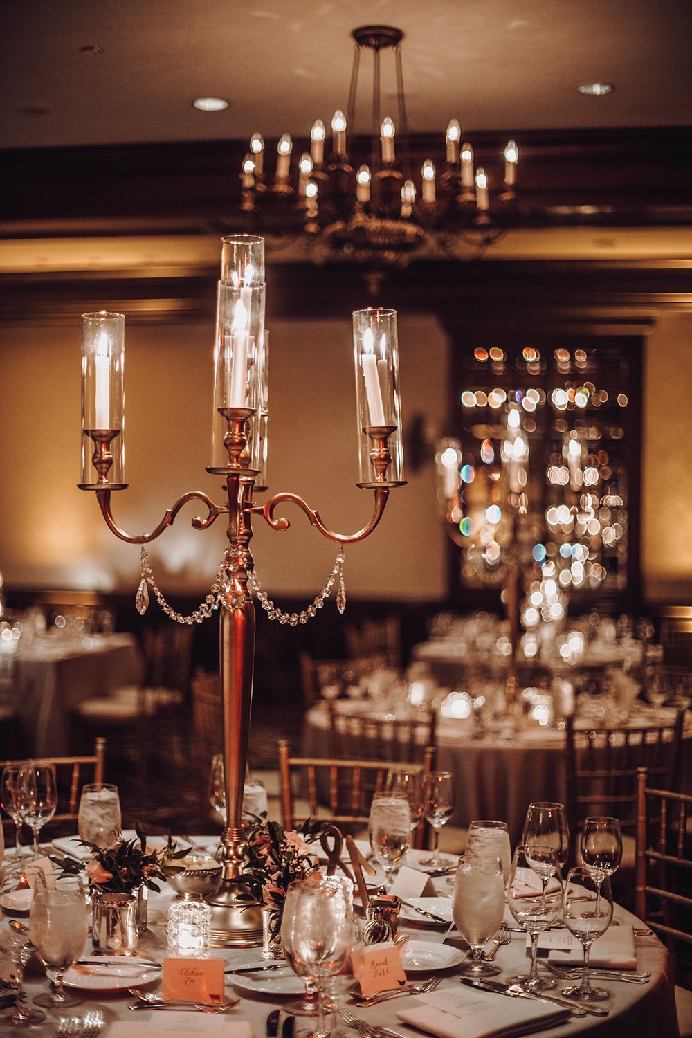 candelabras - centerpiece decor - blush, mauve gold wedding