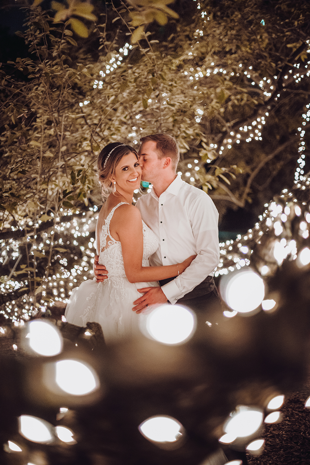 Houstonian Hotel grand lighted oak tree - wedding photography