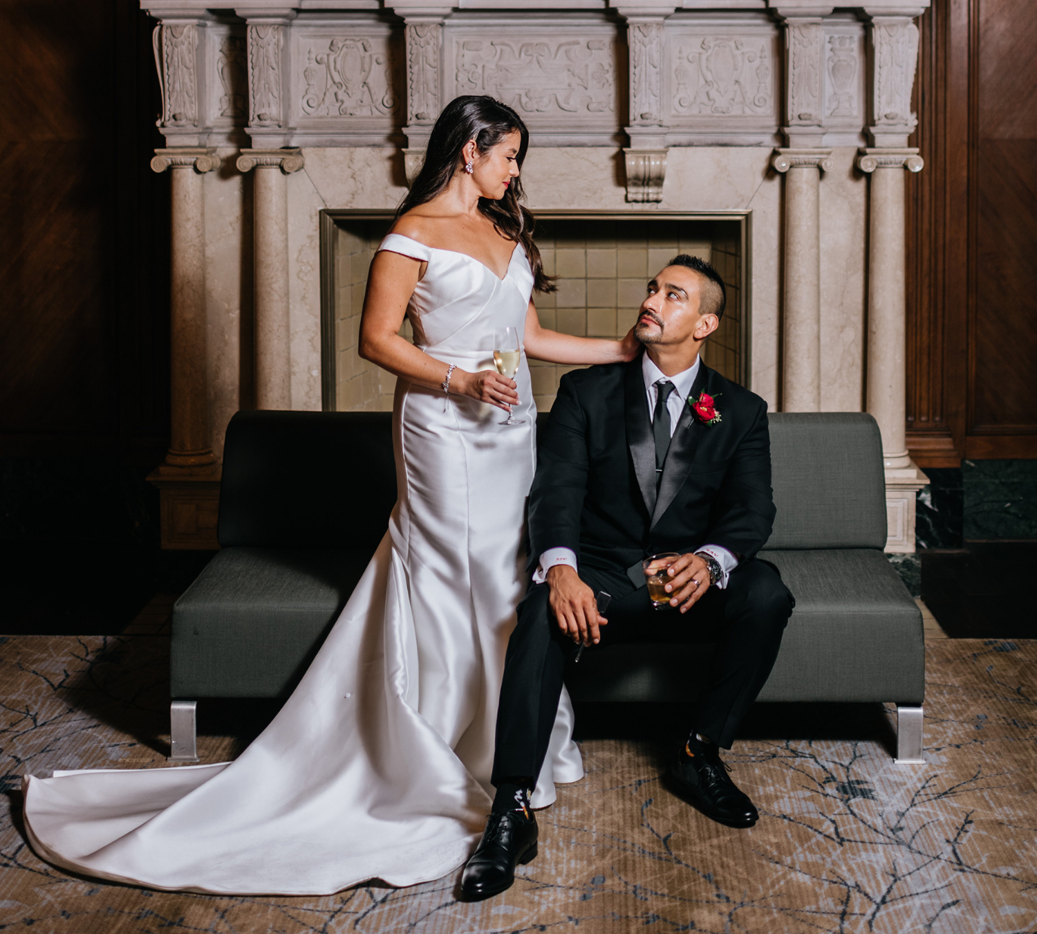 Romantic City Wedding With Red and Ivory Florals