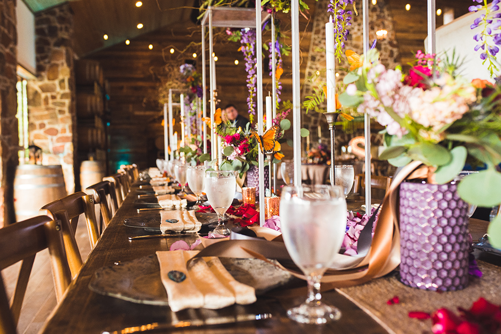 details for a bright, colorful wedding reception