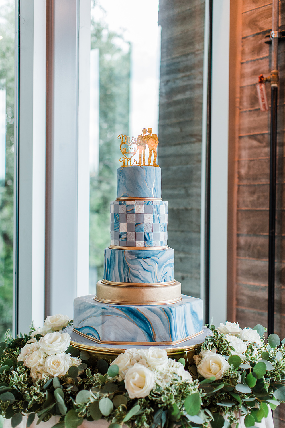 marble - wedding cake - blue - gold - white - cakes by gina - custom cake topper