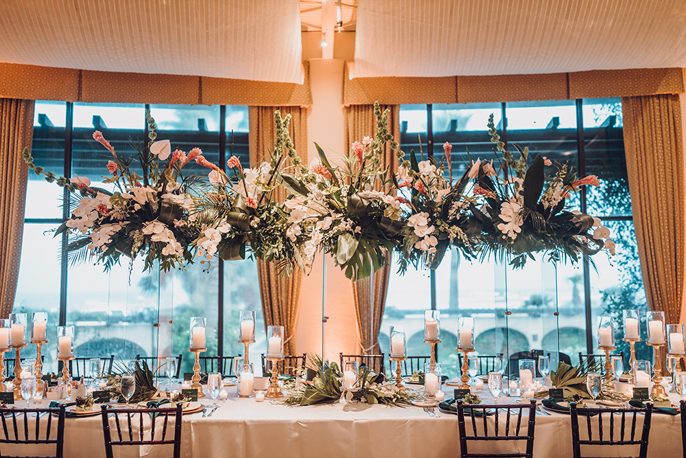 wedding reception decor - tropical foliage