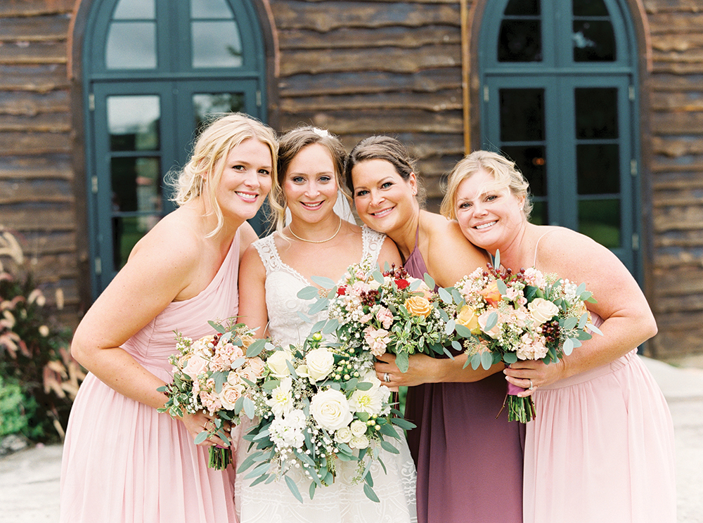 bridal party - rose and marsala bridesmaids dresses