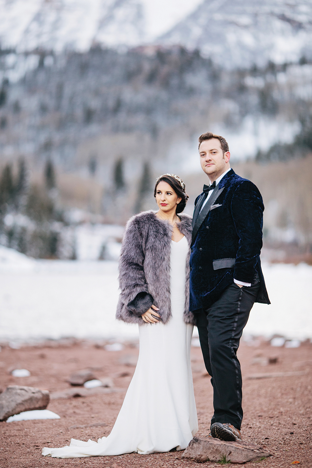 outdoor wedding photo - snow - mountains