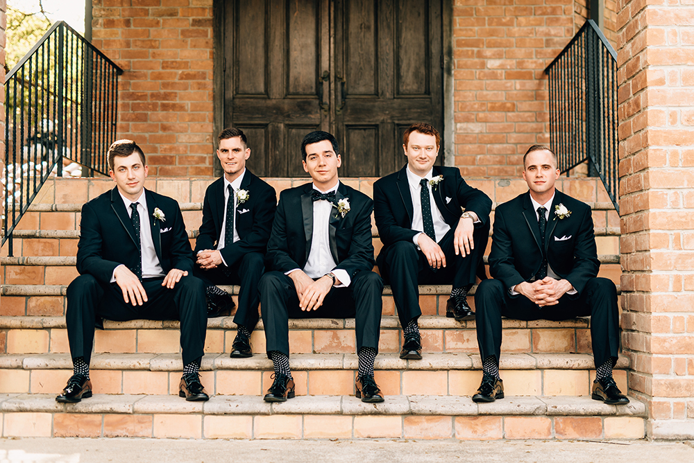 groomsmen photography, stairs, the gallery, outdoor venue, ceremony, wedding photography in houston