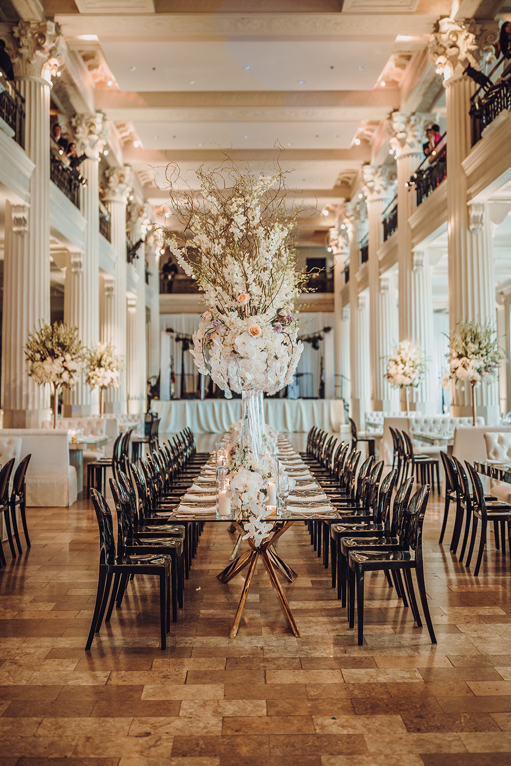 corinthian, houston, cranes, paper, unique, decor, romantic, reception, flowers, plants