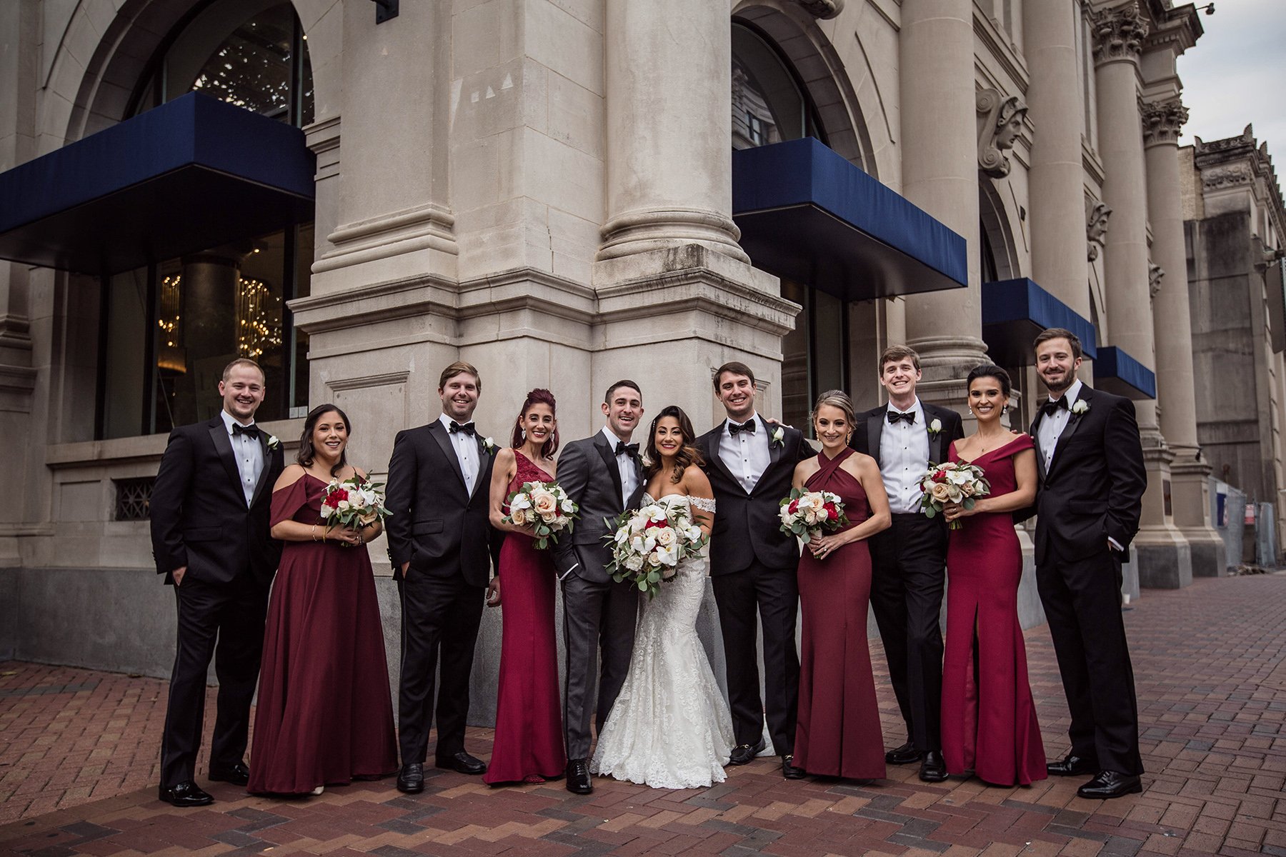 wedding party photos in downtown houston