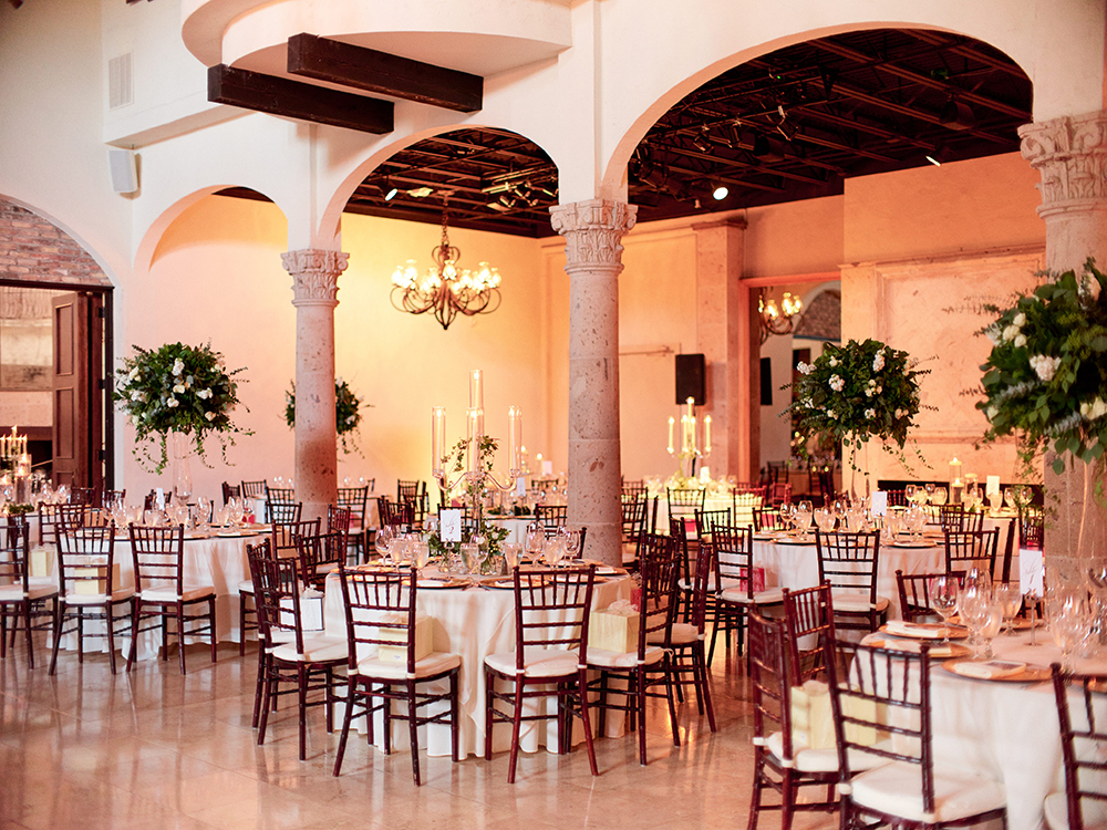 table layout and reception flowers and decor