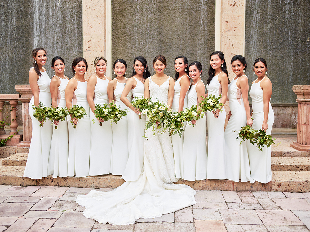 white bridesmaids dresses