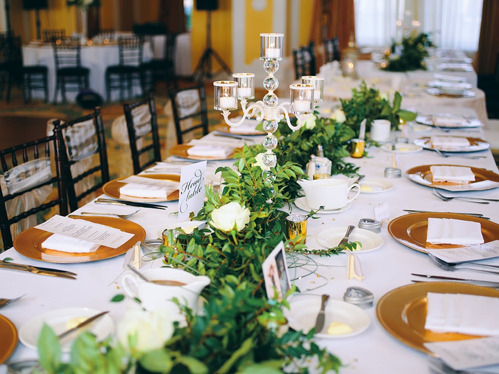 table setting - wedding reception decor - greenery 