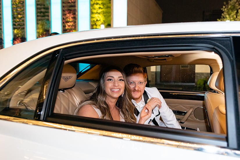 Wedding exit - sendoff - classic car