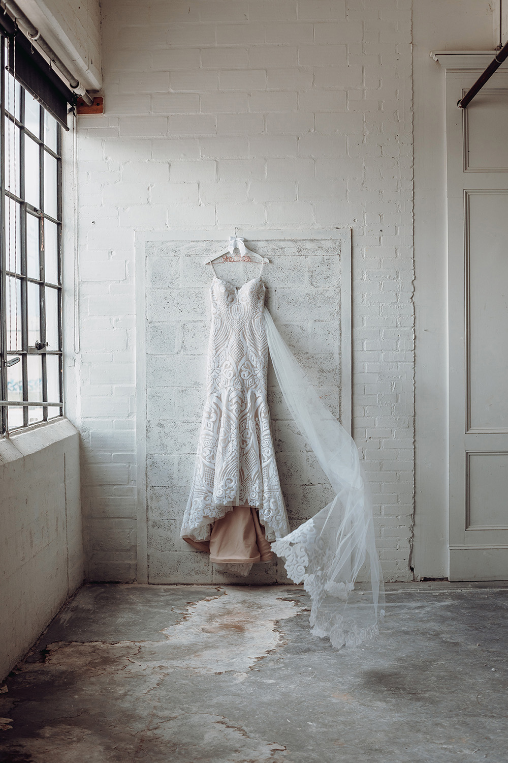 wedding gown, train, details