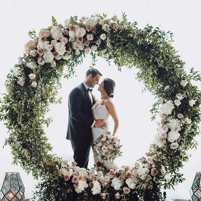 floral hoop with blush and ivory flowers
