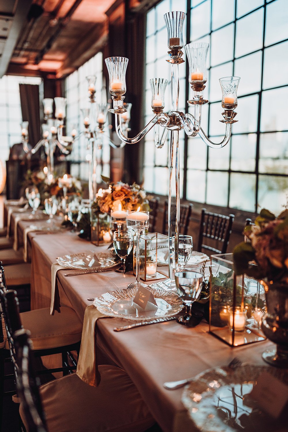 blush tablescape with candles and details