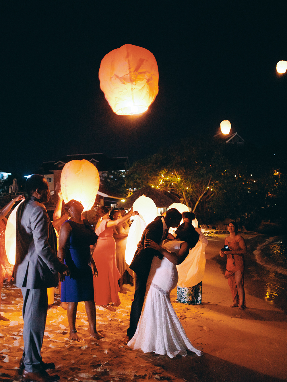 chinese lantern release - wedding - beach